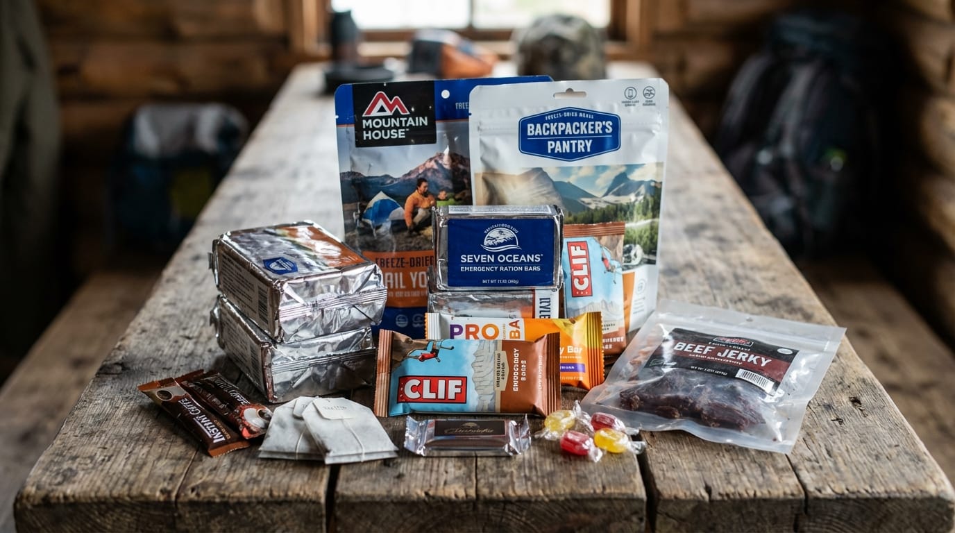 Zapas żywności awaryjnej: liofilizaty, racje żywnościowe, batony, czekolada, kawa, herbata