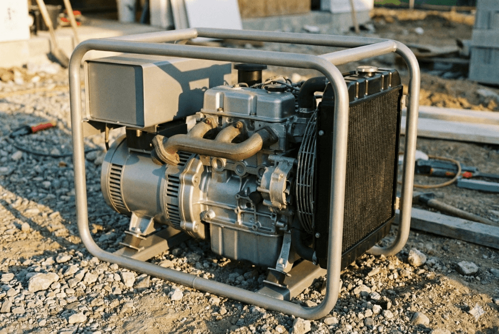 Solidny agregat prądotwórczy ramowy na placu budowy.