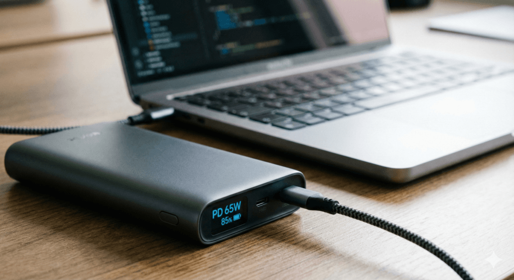 Powerbank z funkcją Power Delivery ładujący laptopa.