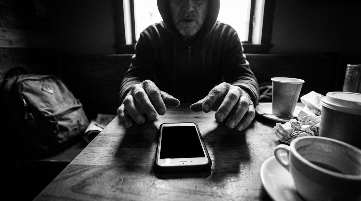 Zatrzymane dłonie nad smartfonem, emocje, manipulacja, krytyczne myślenie, newsy, fałszywe informacje