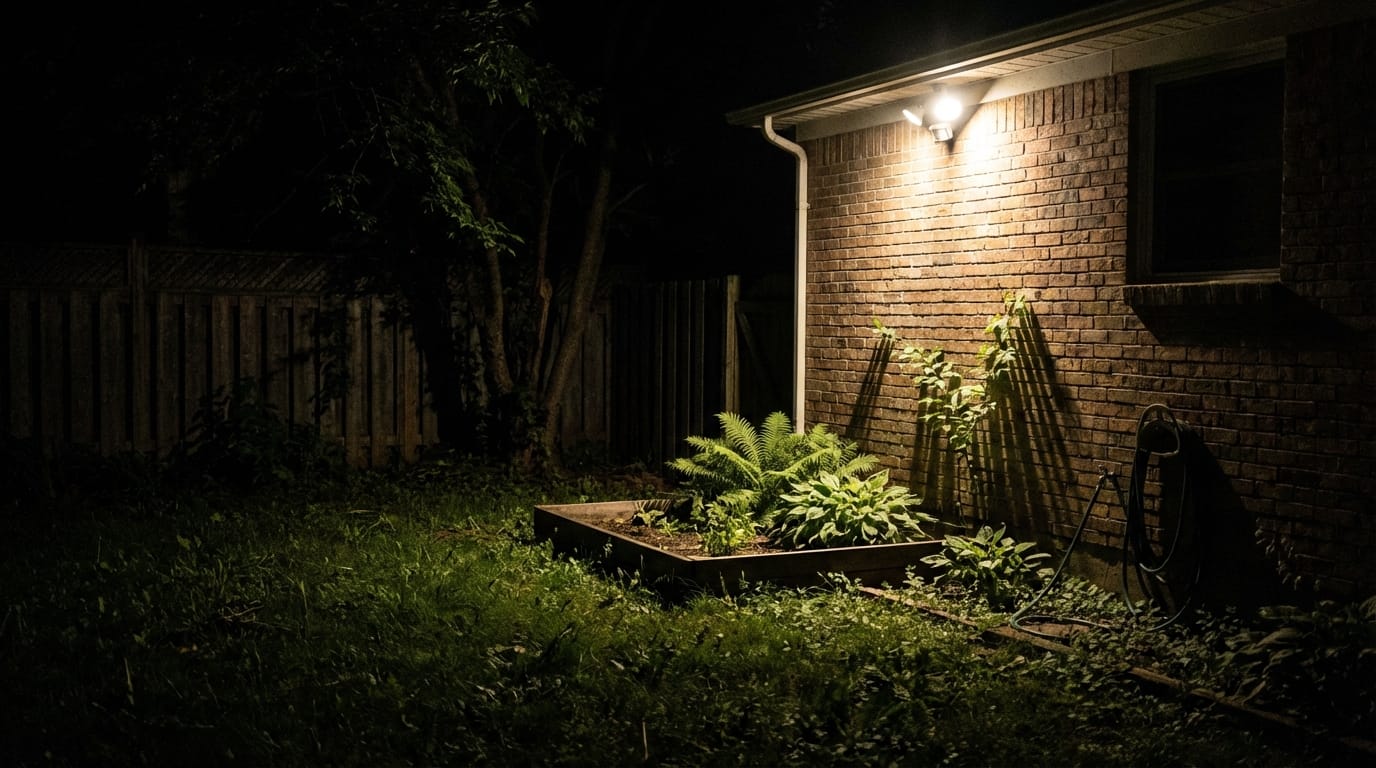 Oświetlenie z czujnikiem ruchu nocą, odstraszające potencjalnego złodzieja