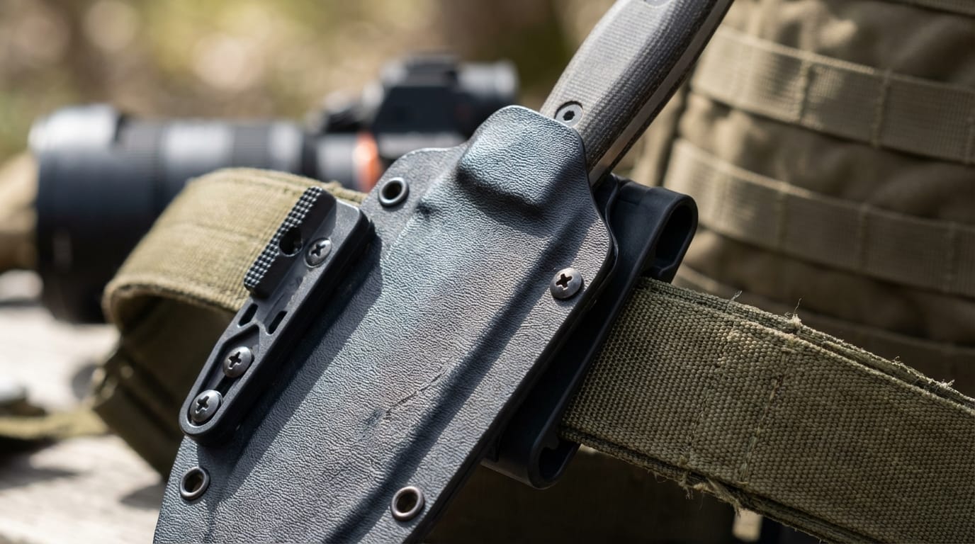 Nowoczesna pochwa z kydexu z nożem, system MOLLE, mocowanie do paska, survival, wyposażenie taktyczne