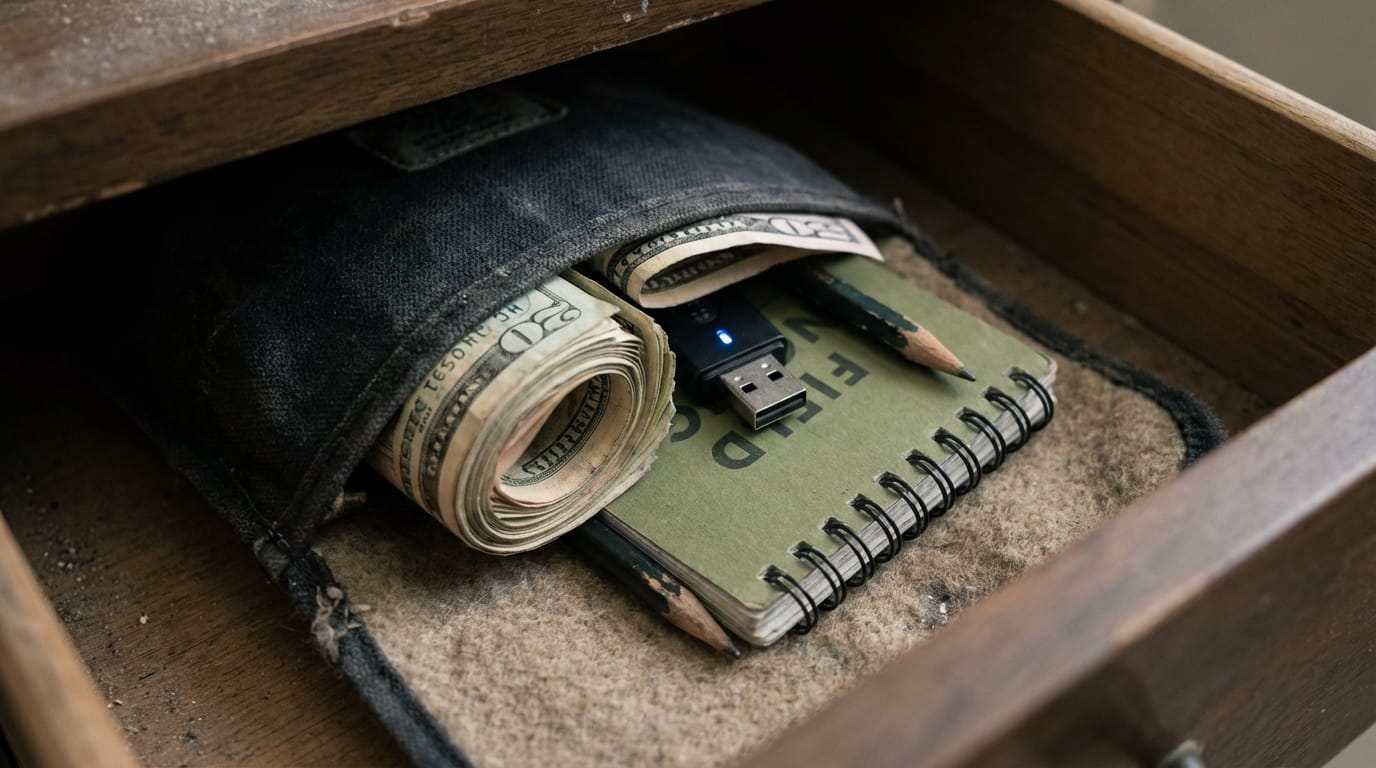 Gotówka, pendrive, notes, ołówek - niezbędnik awaryjny offline, administracja, finanse